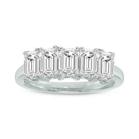 SZUL Women's 3 Carat TW Emerald Cut Five Stone Lab Grown Diamond Wedding Anniversary Ring 14K White Gold