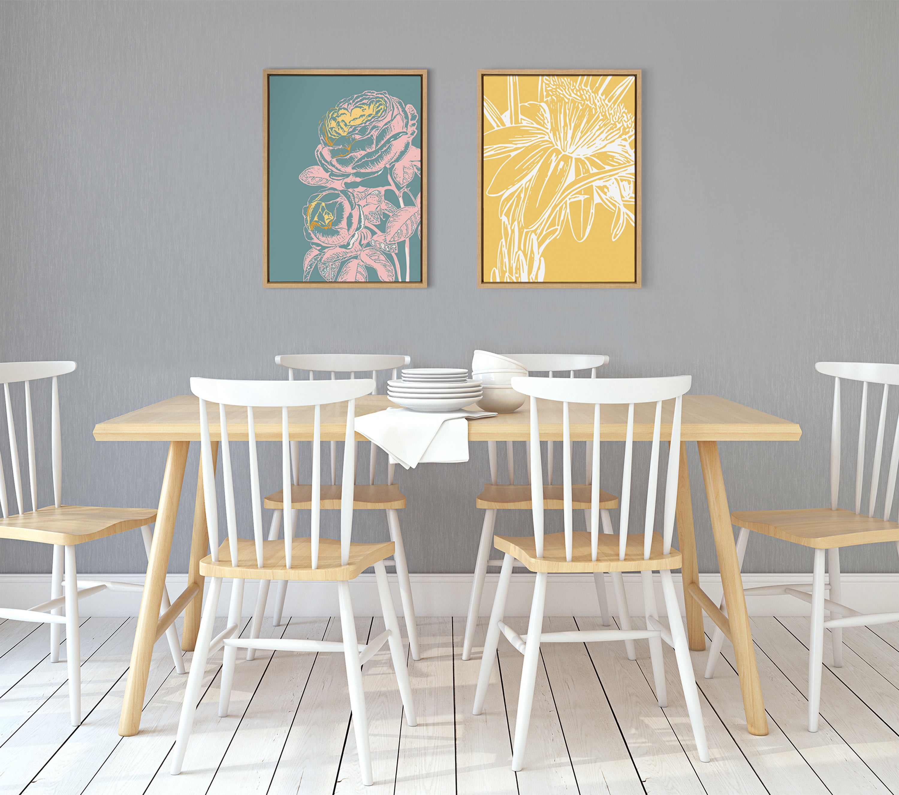 Kate and Laurel Sylvie Floral in Teal Framed Canvas Wall Art by Apricot and Birch, 18x24 Natural, Vintage Floral Art for Wall