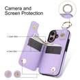 thumbnail image 6 of Allytech Wallet Case for iPhone 16 Plus, Card Holder & Zipper Pocket, Finger Grip Ring, Screen & Camera Protection, Luxury PU Leather Kickstand Double Buttons Flip Shockproof Case, Purple, 6 of 7