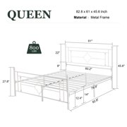 Amolife Queen Size Metal Platform Bed Frame with Vintage Cross Pattern Headboard&Footboard, White
