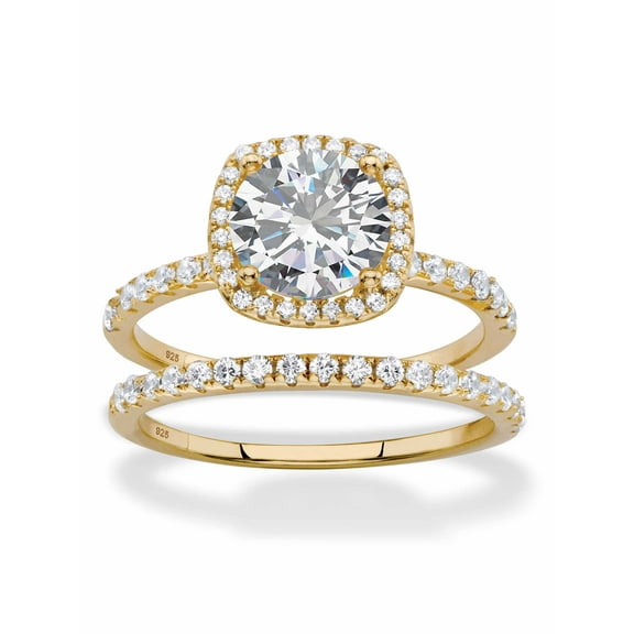 PalmBeach Jewelry 2.65 TCW Round White Cubic Zirconia 2-Piece Halo Bridal Wedding Ring Set in Yellow Gold-Plated or Platinum-Plated Sterling Silver