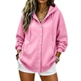 thumbnail image 2 of Otntypg Snap Button Down Hoodies for Women Trendy Fall Long Sleeve Drawstring Hooded Pullover Sweatshirts Loose Lightweight Casual Basic Solid Color Cardigan Hoodie Jacket with Pockets, 2 of 7