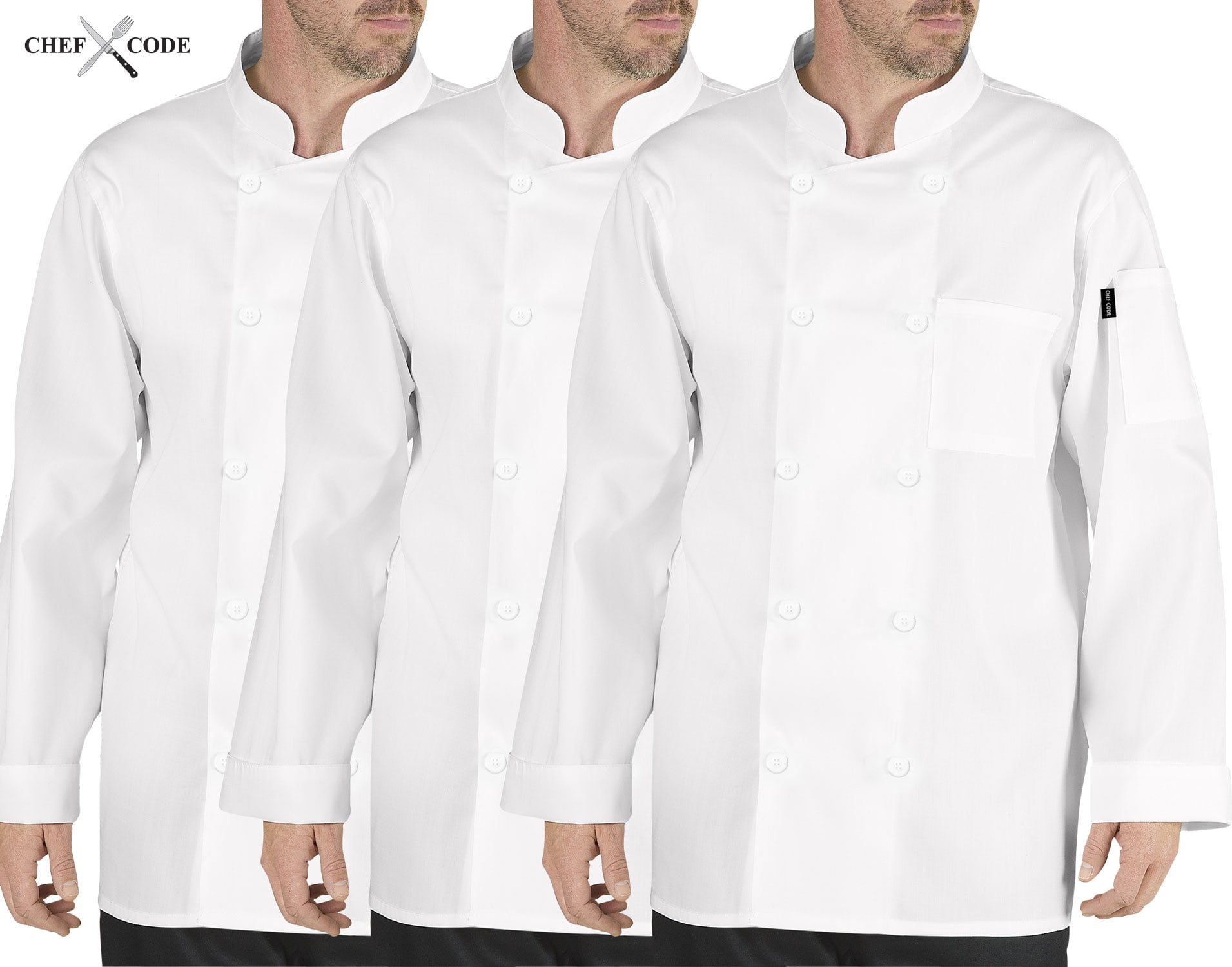 Chef Code Stephano Classic Chef Coat Chef Jacket 3-PACK CC110 by Chef Code