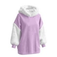 thumbnail image 4 of cocolona Womens Fuzzy Hoodies Fall Winter Warm Fleece Long Sleeve Patchwork Hooded Sweatshirts Fashion Casual Loose Pullover Hoodies, 4 of 7