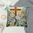 thumbnail image 2 of JEUXUS Pillow Covers Floral Rabbit Hello Peeps Cross Farmhouse Decorative Throw Pillowcases for Home Sofa Couch Decoration (Blue), 2 of 5