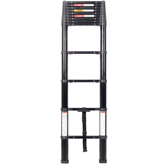CQSXDA 12.5FT Telescopic Aluminum Ladder with Non-Slip Feet and Safety Function for Household and Outdoor Use Black