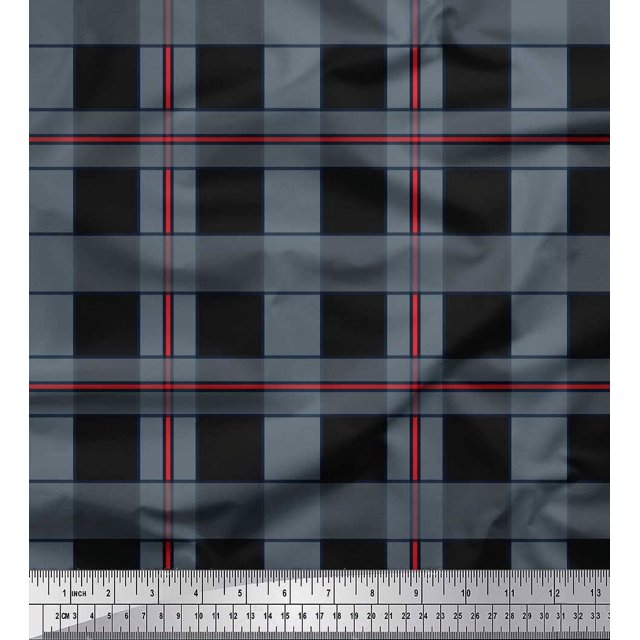 Soimoi Black Rayon Fabric Check Check Print Fabric by the Yard 42 Inch Wide