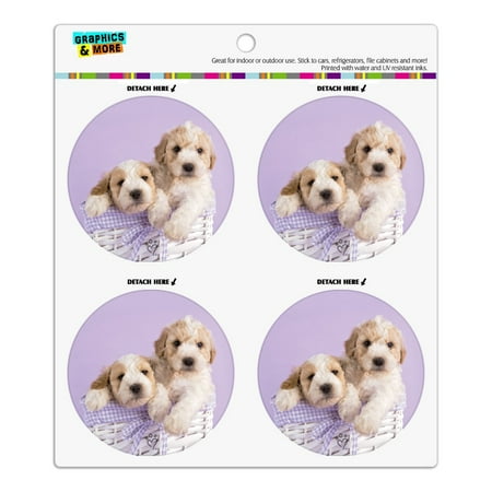 Wicker Dog Basket With Legs Spoodle Cockapoo Puppies Dogs Wicker Basket Refrigerator Fridge Locker Vinyl Circle Magnet Set ()