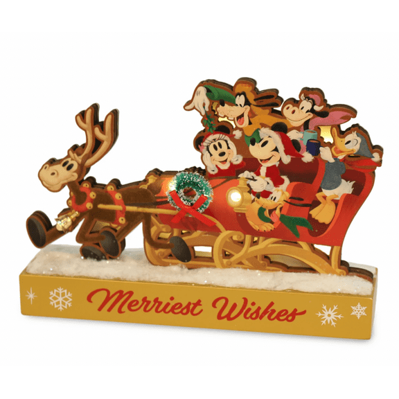 Disney Santa Mickey Mouse and Friends Merriest Wishes Christmas Wood Figure New
