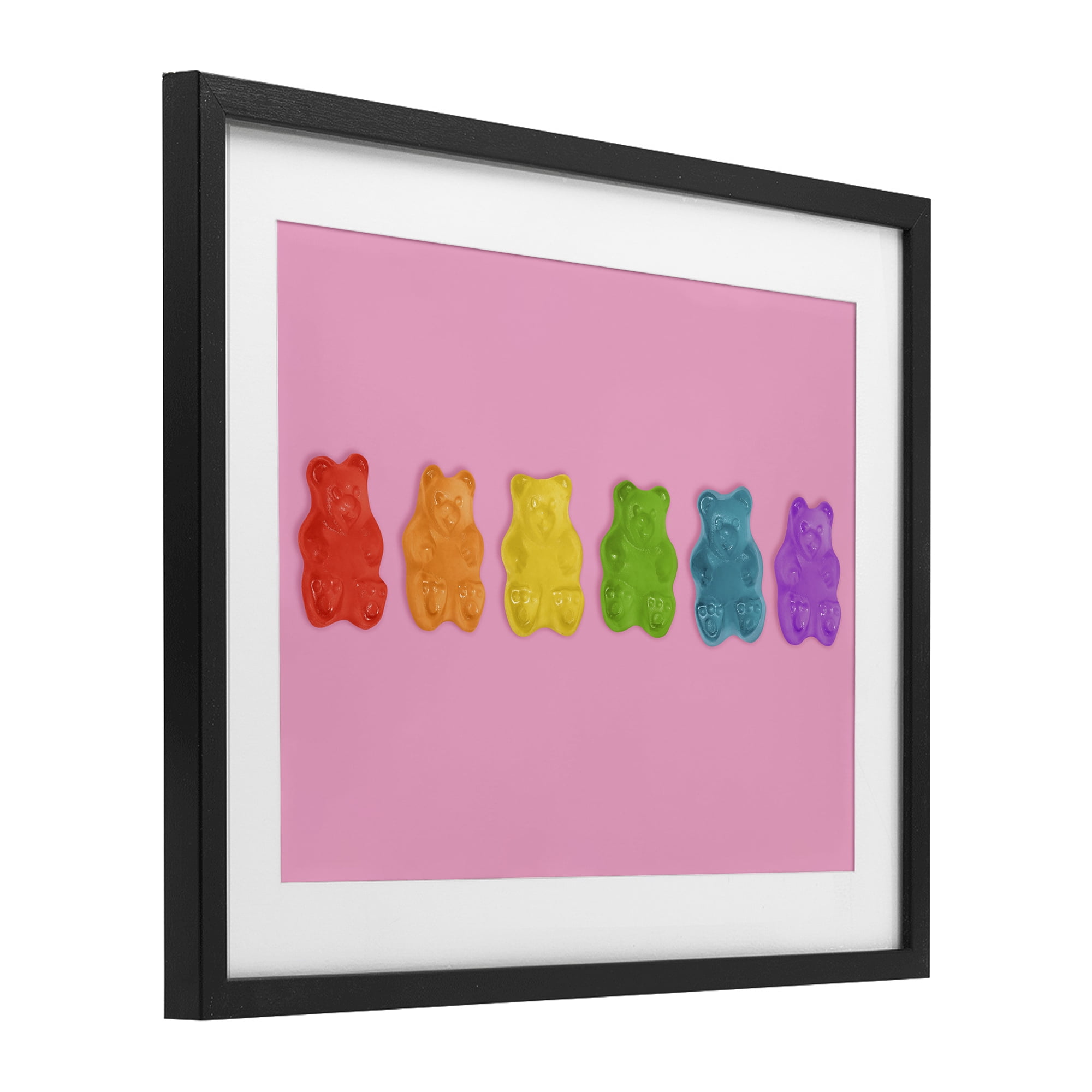 Stupell Industries Rainbow Gummy Bears on Pink Black Framed Print Under Glass, design by LISH Creative