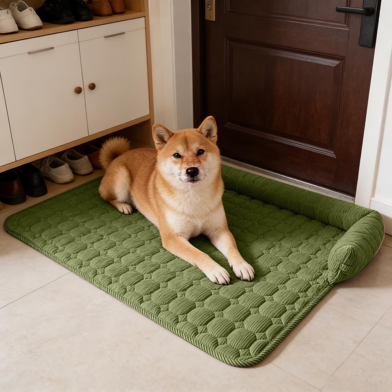 Funny Fuzzy Dog Bed & Sofa Protector - Reversible Plush Pet Couch Cover with Bolster, Calming Fluffy Mat for Dogs and Cats, Washable Furniture Guard
