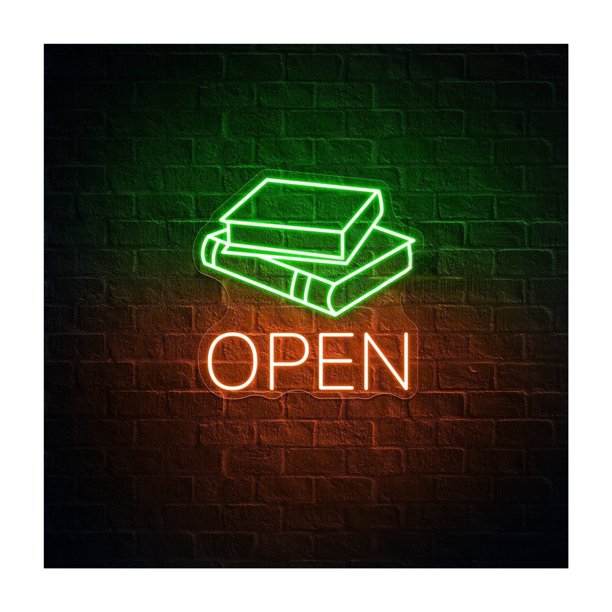 Librería Letrero De Neón Luz Abierta Negocio Regulable Para Librerías, Bibliotecas, Centros Educativos 39x38cm/15,35x14,96 Pulgadas
