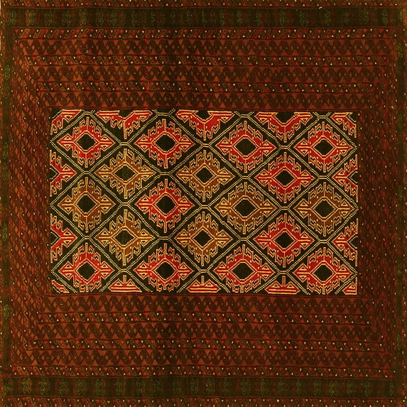Ahgly Company Machine Washable Indoor Square Persian Yellow Traditional Area Rugs, 5' Square
