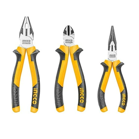 INGCO Pliers Set, 3 PCS PACK, 8" Combination Pliers, 6" Diagonal Cutting Pliers, 6