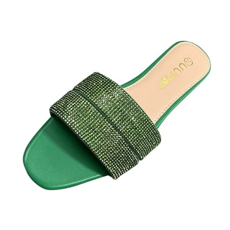 

Flip Flops for Women Women S Summer Fashion Casual Flat Low Heel Rhinestone Flip Flops Flip Flops Pu Green 39