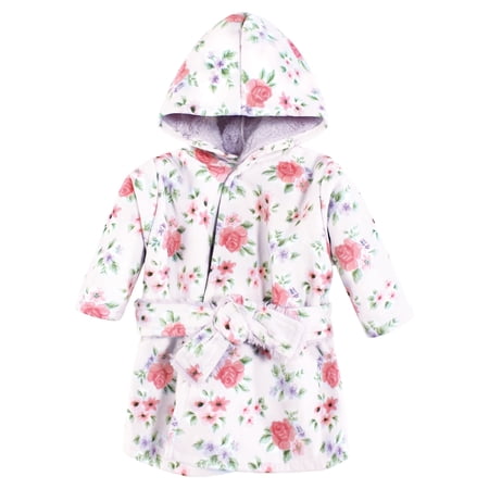 Hudson Baby Infant Girl Mink with Faux Fur Lining Pool and Beach Robe Cover-ups, Vintage Floral, 6-12 Months