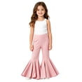 thumbnail image 3 of TIREOW Toddler Baby Girls Bell Bottom Pants Elastic Waist Solid Color Oversize Hem Flare Pants Soft Knit Flare Trousers, 3 of 7