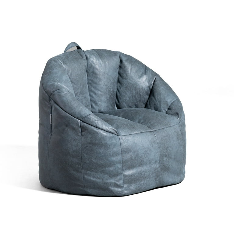 Big Joe Joey Large Bean Bag Chair in Basalt Blue All Ages Faux Leather with On The Go Handle