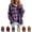 Purple, variant on Womens Plaid Hooded Knit Sweater V Neck Drawstring Loose Long Sleeve Pullover Fall Casual Tops Soft Knit Hoodie Sweater for Daily Weekend Outfit