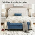 thumbnail image 3 of Dycanpo 50in Storage Bench with Arms, Linen Fabric Upholstered Ottoman Bench for Bedroom, Dark Blue, 3 of 7