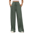thumbnail image 3 of Pantalones de Pijama Holgados de Punto Suave con Bolsillos y Pernera Acanalada para Mujer con Cordón Ajustable. Verde M, 3 of 9