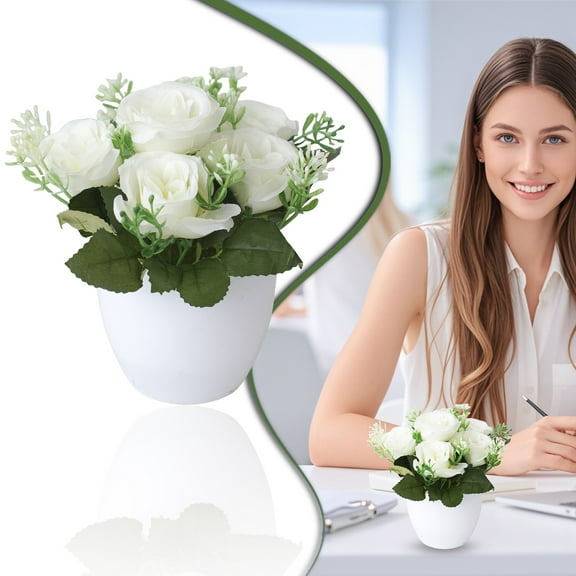 Artificial Flowers in Pot Verdsylv Faux Rose Flower Arrangement in Pot, Lifelike Fake Floral Centerpiece for Dining Table, Kitchen Island, Coffee Table, Farmhouse Home Decor, Faux Flower Bouquets, M