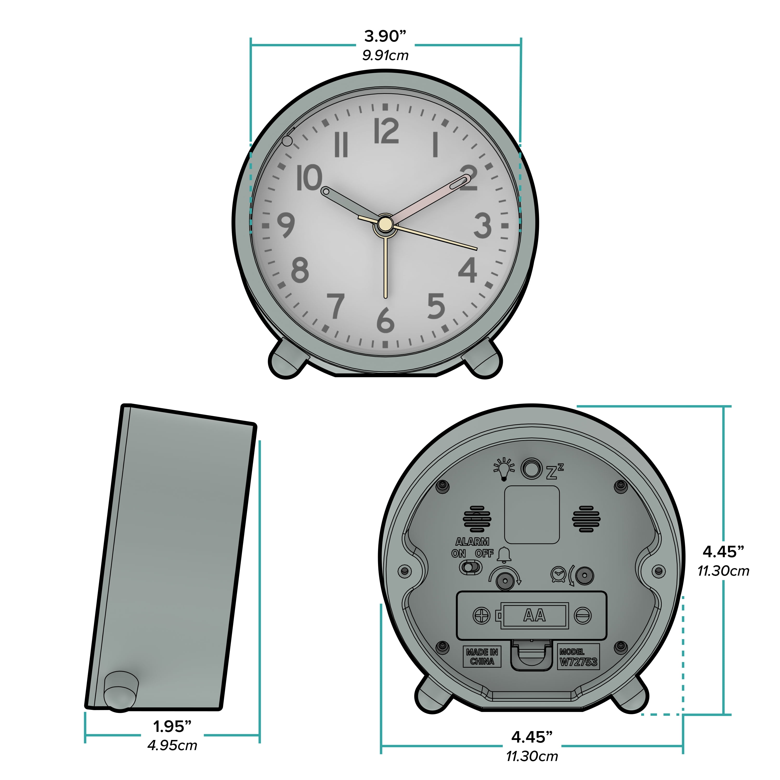 MainStays Green Mini Analog Alarm Clock