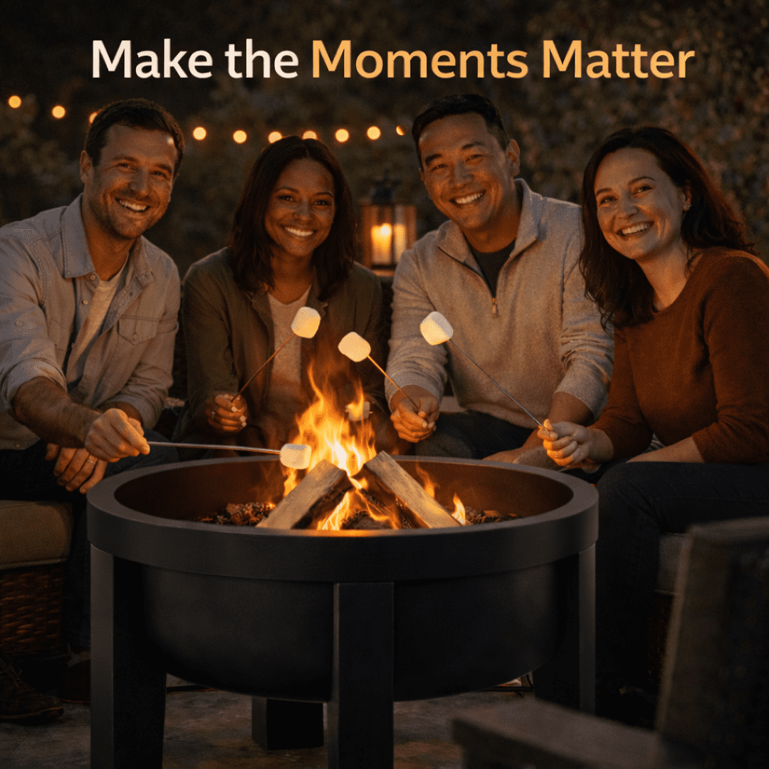 Fire Chief Wood Burning Fire Pit with Tabletop Lid – Modern Outdoor Metal Fire Pit for Patio & Backyard – Premium Heavy Duty Fire Pit Bowl with Multi-Use Side Table (Modern Bowl)