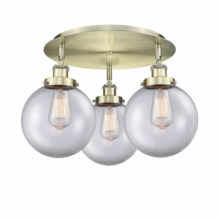Innovations Lighting Canton - 3 Light 20 Flush Mount Antique Brass/Clear