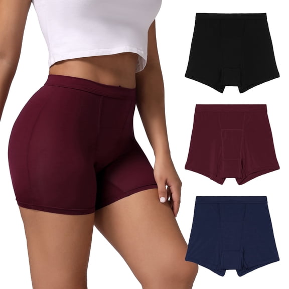 INNERSY Womens Breathable Period Boxers Underwear High-Waist Menstrual Panties 3-Pack(L,Dark Night)