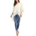 thumbnail image 2 of Women's High Low Tops Scoop Neck Chiffon Blouse Asymmetrical Loose Shirt 3/4 Sleeve Casual Summer Tops S Apricot, 2 of 6