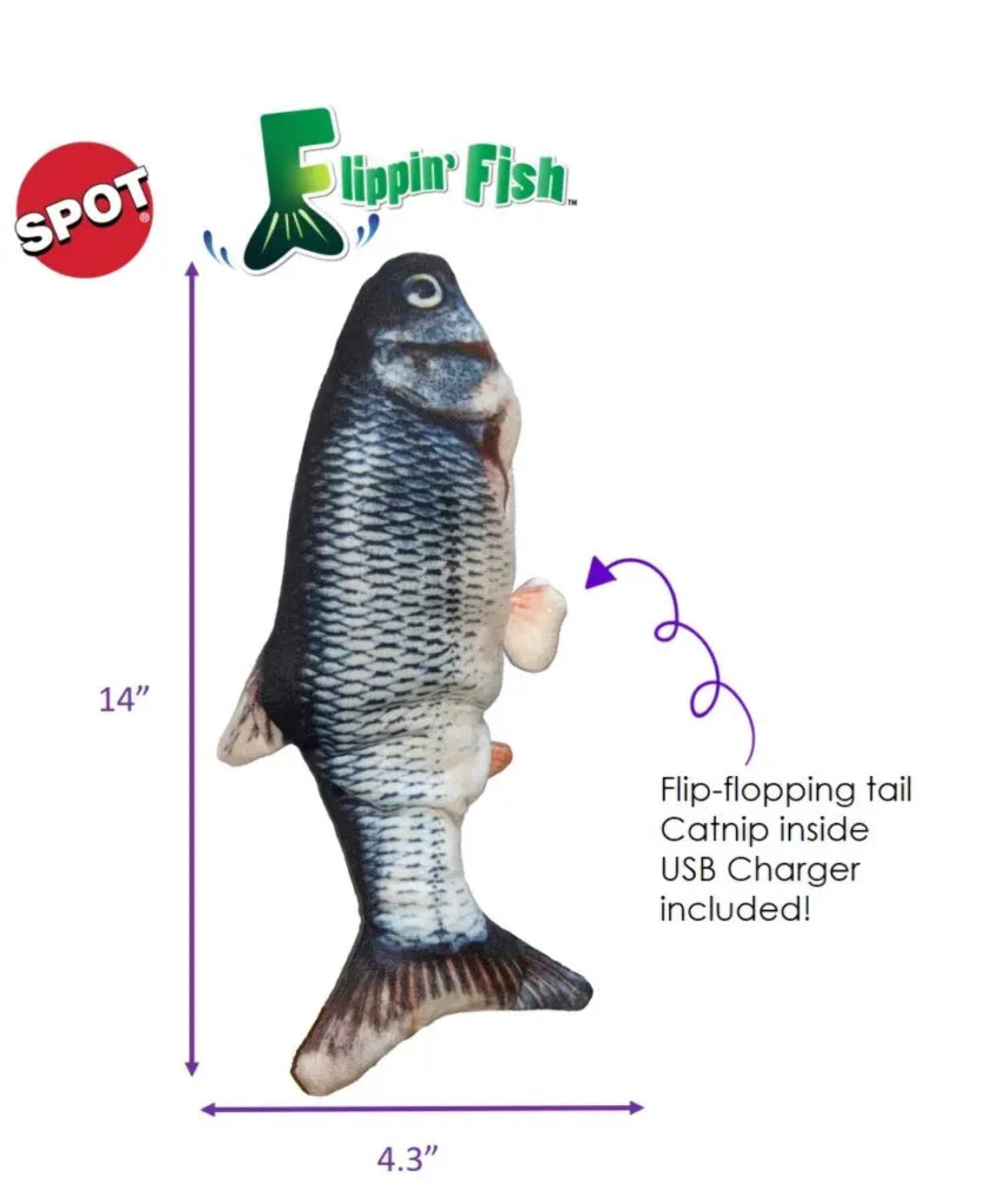 Ethical Products 077469 11.5 in. Flipping Fish Interactive Cat Toy, Multi Color