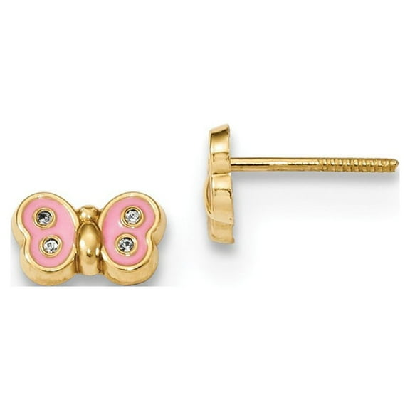 14k Polished Enameled and Cubic Zirconia Butterfly Post Earrings - Measures 5x8mm Wide