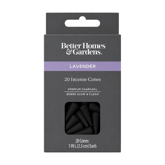 Better Homes & Gardens Premium Charcoal Incense Cones, Lavender, 20 Pack