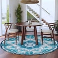 thumbnail image 4 of Abstract Bohemia Style Round Area&nbsp;Rug 5ft Blue Ethnic Tribal Flowers Non-Slip&nbsp;Washable Circle Rugs Soft Felt Indoor Floor Mat for Bedroom Kitchen Living Room Bathroom, 4 of 9