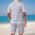 thumbnail image 6 of Men's Mesh See Through Shirts Hollow Out Mid Set 2 Piece Shirt Shorts Outfit for Casual Light Gray XL, 6 of 8