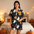 thumbnail image 5 of Womens Pajama Sets Satin Cozy Funny Pumpkin Print Fall Short‑Sleeve Halloween Pajamas for Women Set, 5 of 7