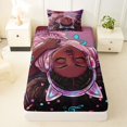 thumbnail image 3 of Castle Fairy Stylish Black Girl Twin Sheets 3pcs,Music Makeup Print Bedding,Purple,1 Fitted Sheet, 1 Flat Sheet and 1 Pillowcase, 3 of 6