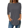 thumbnail image 2 of Blouses For Women Dressy Casual Pure Color Round Neck Top, Three Quarter Sleeve Fashion Casual Polyester Blouse 1x, Gray 5XL, Size S-5XL, 2 of 6
