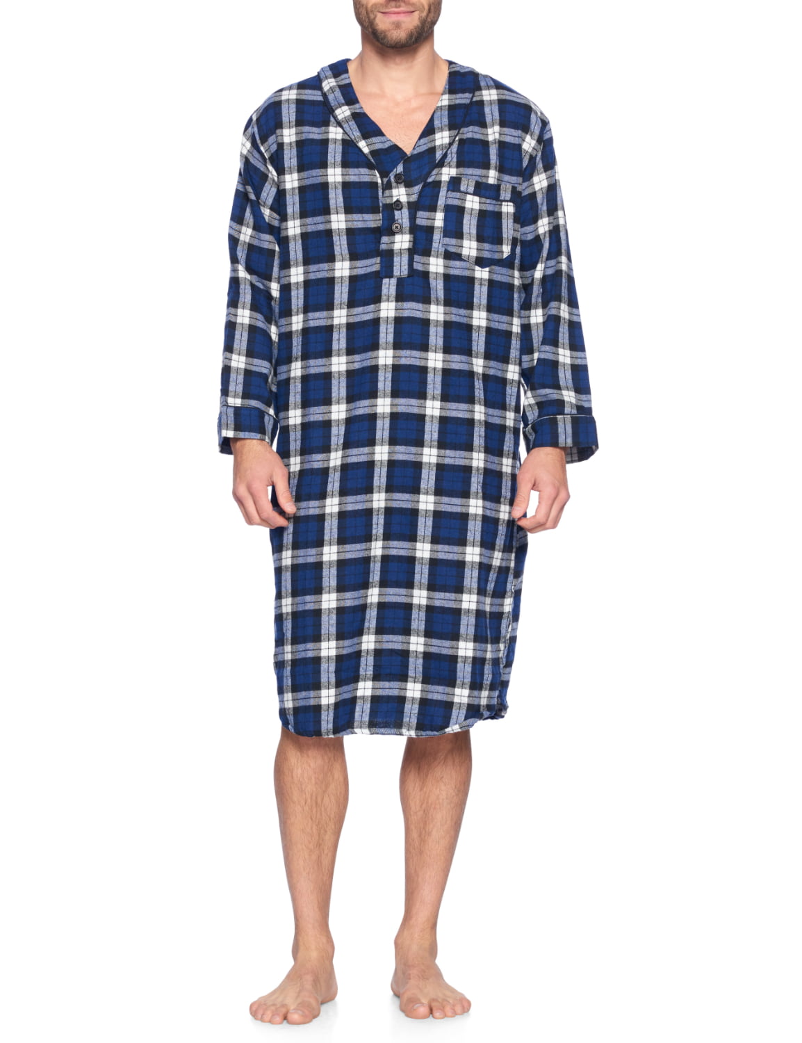 Ashford & Brooks Mens Long Nightshirt Woven Plaid Henley Gown Sleep Shirt