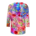 thumbnail image 4 of Hauts pour Femmes T-shirt Ample Imprimé de Mode pour Femmes Blouse à Manches 3/4 Col Rond Hauts Décontractés Hauts et Blouses pour Dames en Liquidation, 4 of 5