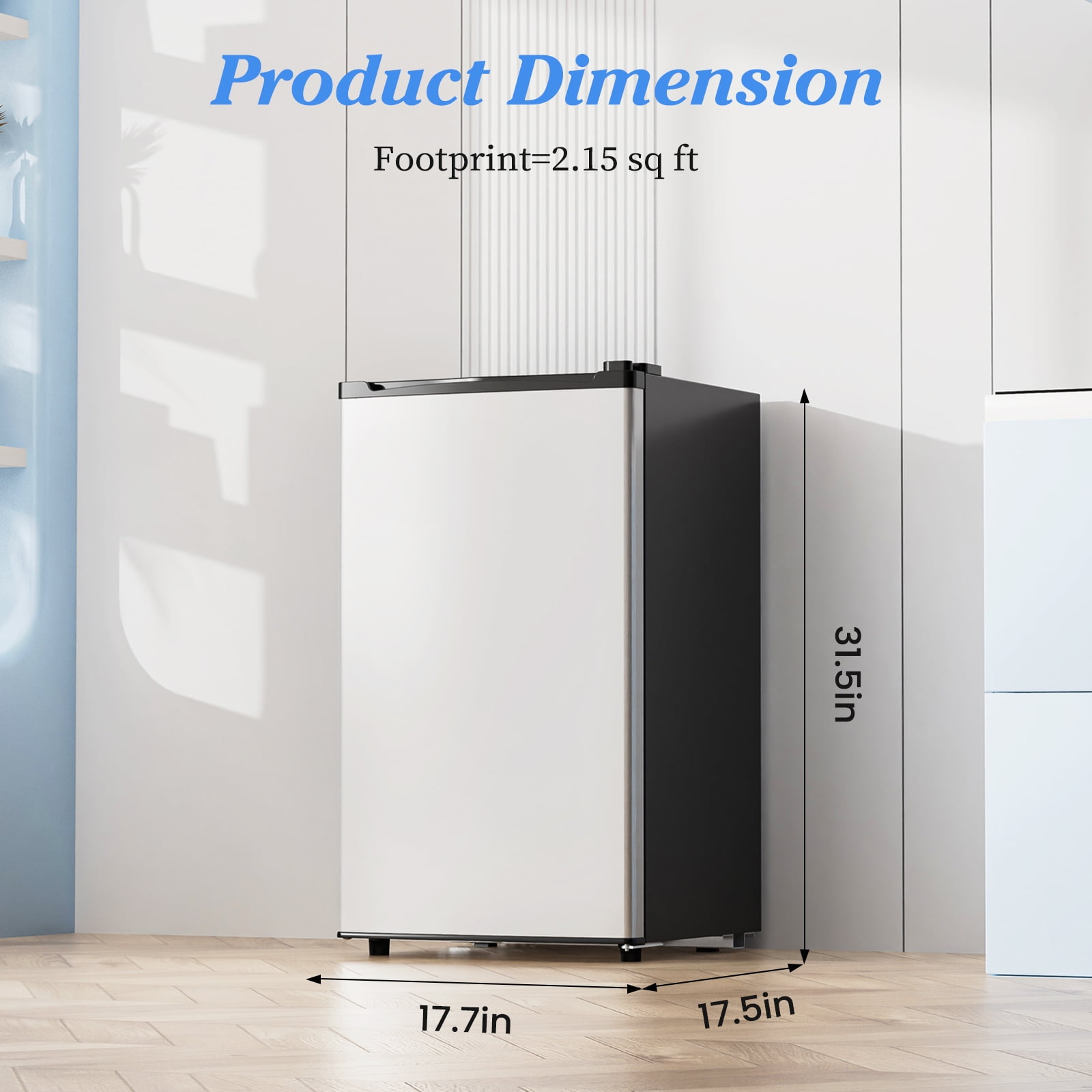 CONCETTA 3.2 Cu. ft. Single Door Mini Refrigerator with Freezer, Adjustable Thermostat Control for Dorm, Office, Apartment, Silver
