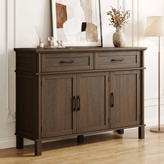 ROGALIS 48 Inches Buffet Cabinet with Storage, Farmhouse Sideboard Buffet with Adjustable Shelves, Brown