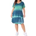 thumbnail image 2 of GRACE & GRANDEUR Women's Plus Size Dress Tie Dye Stripe V Neck Short Sleeve Summer Casual Midi T-shirt Dresses 3X Blue Green, 2 of 6