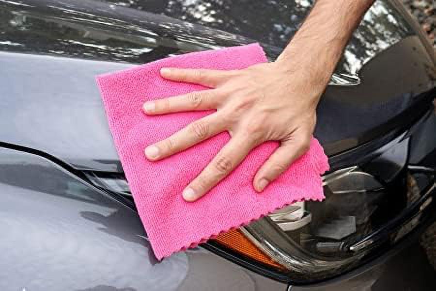 Microfiber Cleaning Supplies - for Kitchen Towels, Car Wash Polishing, Dish Towels, Dust Cloth, Cleaning Rags (24 PCS Pink)