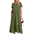 thumbnail image 1 of Kmbangi Femmes Col Rond Swing Longue Robe, Élégante Robe à Manches Courtes Solide Robe d'Été en Vrac avec Poches, 1 of 6