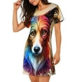 thumbnail image 2 of Fotbe Colorful Art Dog Pattern Women's Cotton Nightgown Sleepwear Short Sleeves Shirt Casual Print Sleepdress, 2 of 6