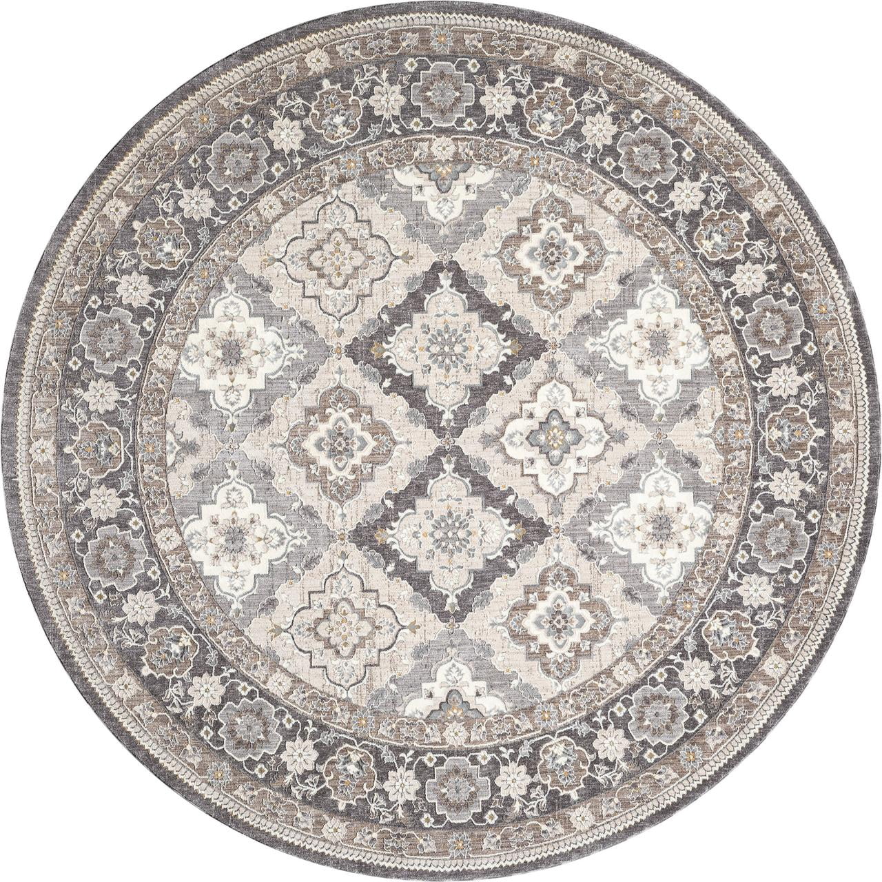 United Weavers Utopia Easton Oriental Border Round Rug, Grey, 7'11" x 7'11"