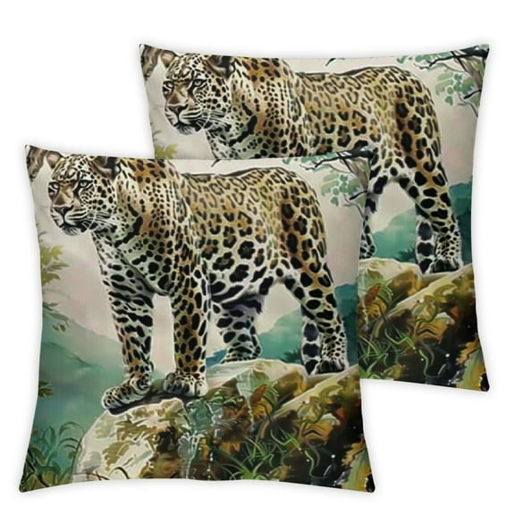 Ullo0ord Cheetah Throw Pillows Watercolors Nature Forest Leopard Farmhouse Modern White Decorative Fuzzy Big Soft Couch Outdoor Bed Living Room Pillow Covers 12x12in