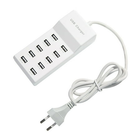 LA TALUS 10 Ports USB Fast Charging Station Power Adapter Phone Tablet Camera Charger Hub White US Plug